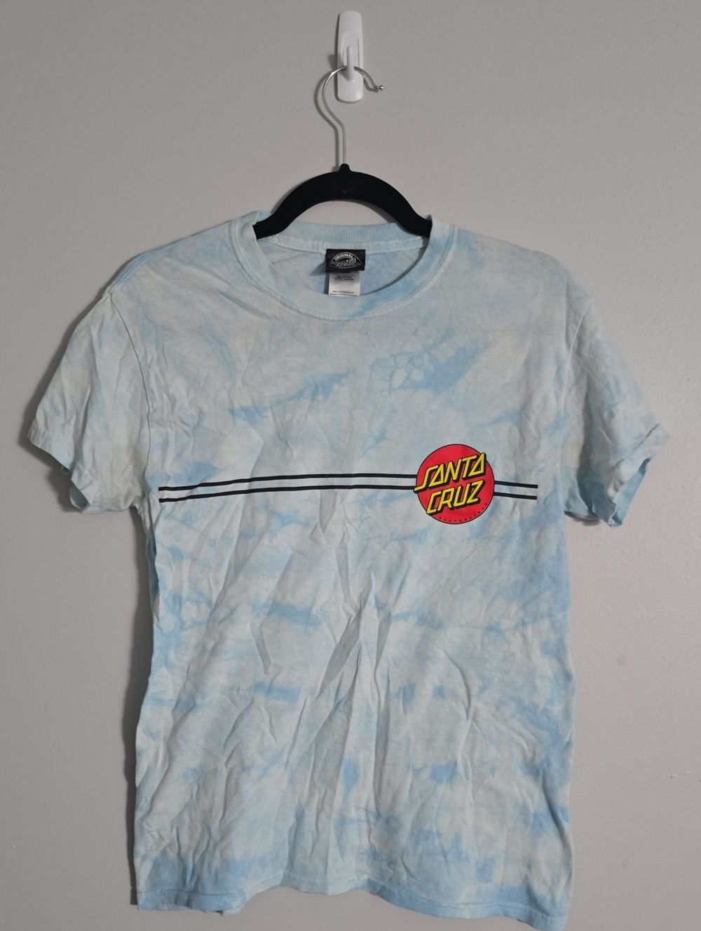Santa Cruz Skateboards Light Blue Tie-Dye Tee with Red & Yellow Logo